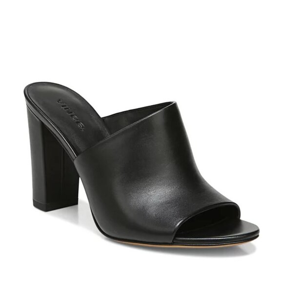 Vince Camuto Hanna Black Leather High Heel Sandals Size 8.5 Open Toe Strappy - Picture 1 of 11